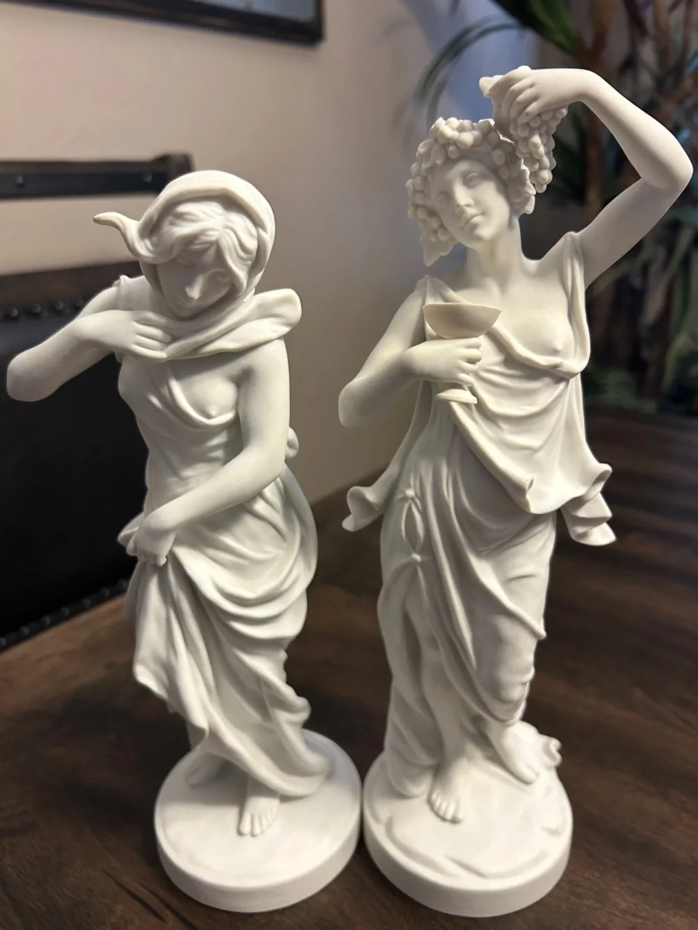 Pair of White Ceramic Classical Goddess Statues